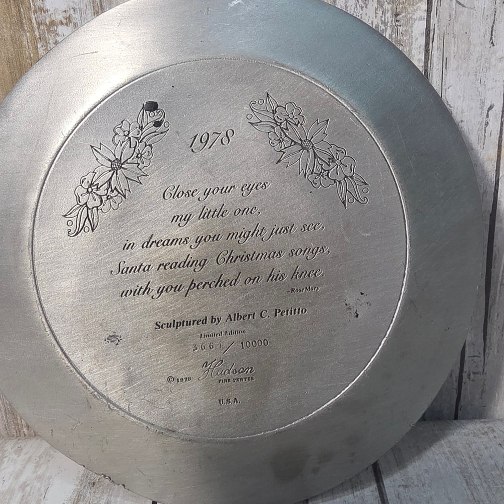 1978 Hudson Fine Pewter Santa Night Before Christmas Plate Albert Petitto 6in - Picture 3 of 6